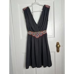 French Connection Y2K Beaded Mini Dress Women's 0 Dark Gray Grecian Style V Neck